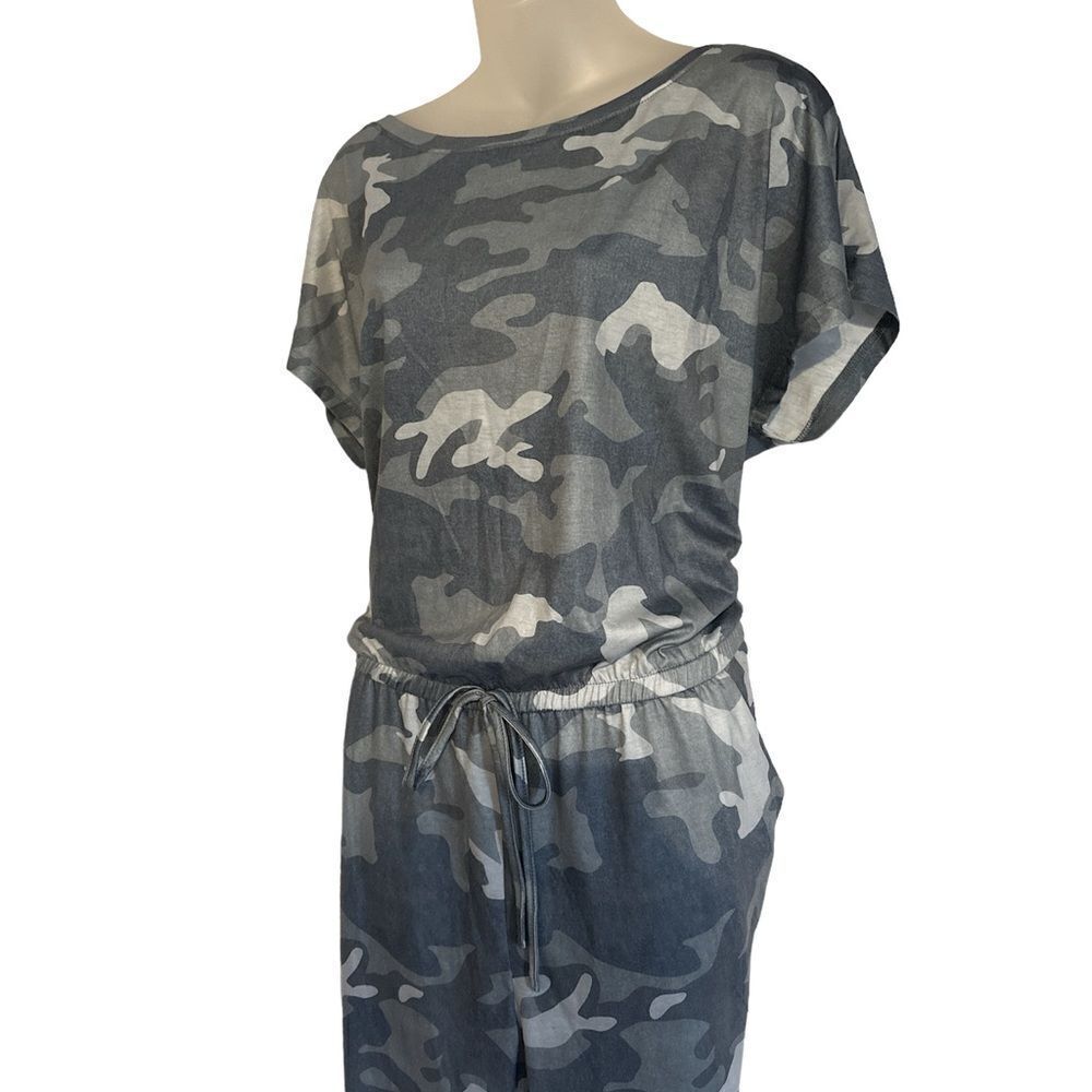Prettygarden Women’s Loose Elastic Waist Camo Romper Jumpsuit L Large NWT - Picture 2 of 4